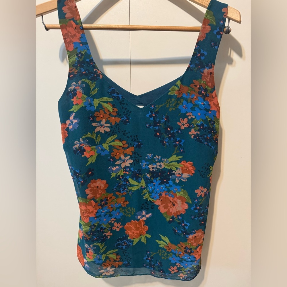 CAbi Still Life Cami Floral Sleeveless Tank Top Blouse Multicolor Teal Size S